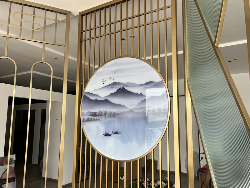山水画夹丝玻璃